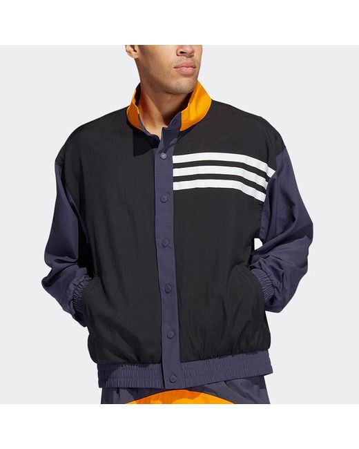 Adidas Blue Bb Snap Jkt Athleisure Casual Sports Breathable Contrasting Colors Knit Stand Collar Jacket for men