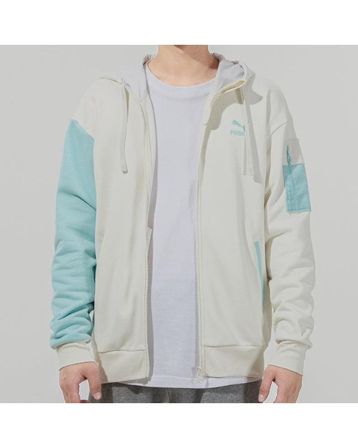 PUMA Blue Retro Colorblock Knit Hooded Logo Jacket for men