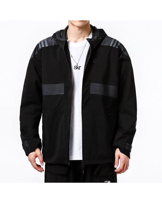 Adidas Black Athleisure Casual Sports Hooded Training Knit Jacket for men