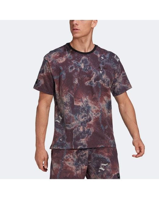 Adidas Purple Paint Splash Effect Printing Sports Short Sleeve Khaki T-Shirt for men