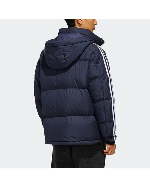 Adidas Blue 3St Puff Down Outdoor Protection Against Cold Stay Warm Hooded Down Jacket for men