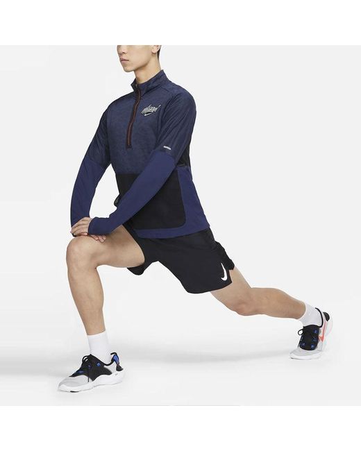 Nike Blue Element Wild Run Sports Stand Collar Printed Running Long Sleeve for men