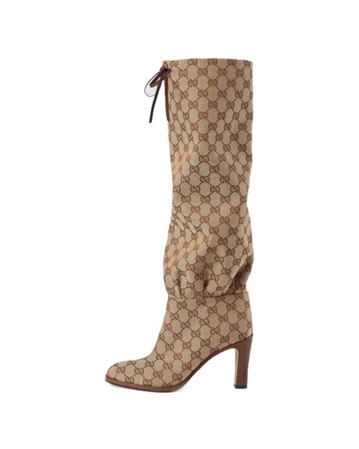 Gucci Brown Lisa gg Canvas Mid-heel Boots