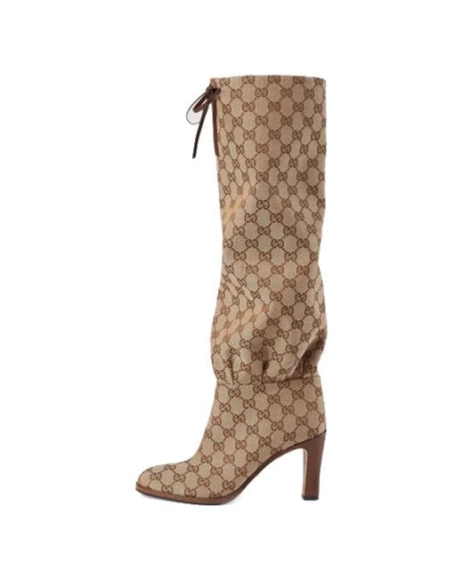 Gucci Brown (Wmns) Lisa Gg Canvas Mid-Heel Boots Ebony'