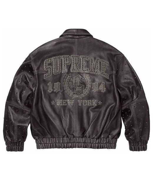 Supreme Gray Gem Studded Leather Jacket for men