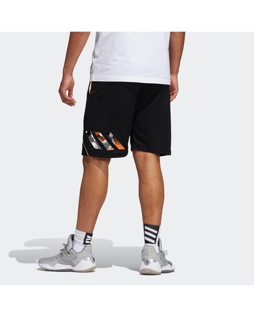 Adidas Black Hdn Gu Kick 365 Contrasting Colors Printing Loose Basketball Sports Shorts for men