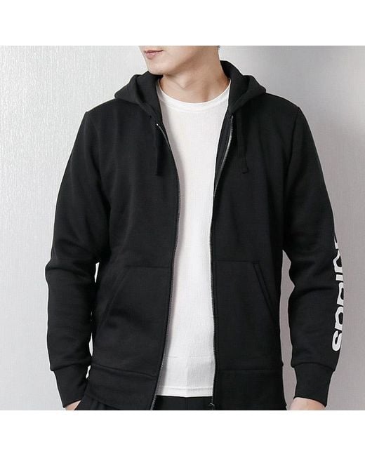 Adidas Black Zipper Knit Hooded Jacket for men