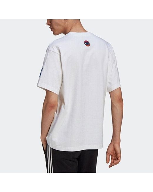 Adidas White Originals Artist Tee Ss Earth Printing Sports Round Neck Short Sleeve for men