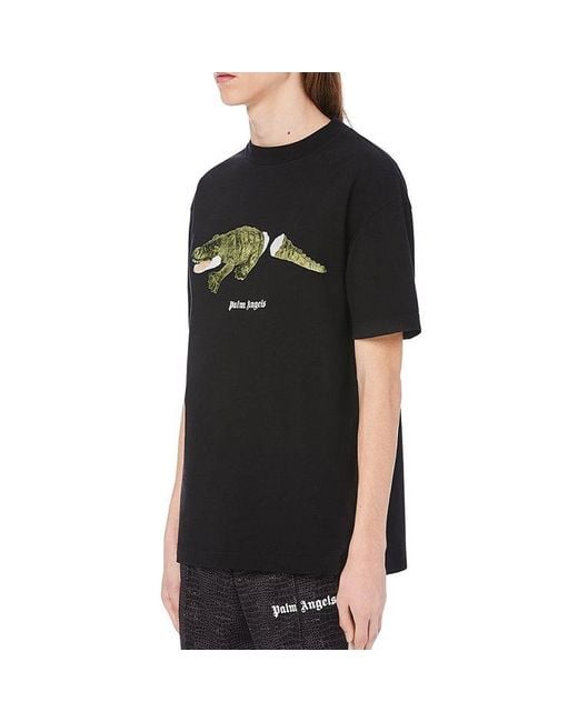 Palm Angels Black Printing Round Neck T-Shirt for men