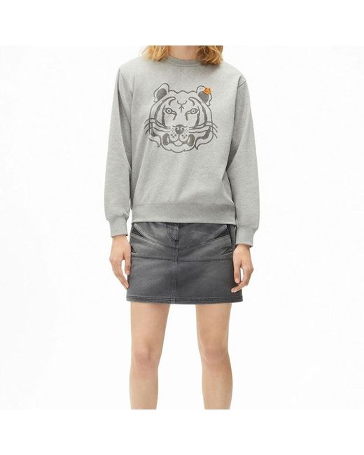 KENZO Gray (Wmns) Fw21 Tiger Head Printing Cotton Hoodie