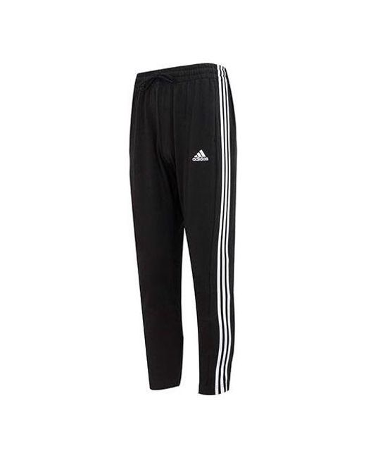 Adidas Black Logo Essentials Single Jersey Tapered Open Hem 3-Stripes Pants for men