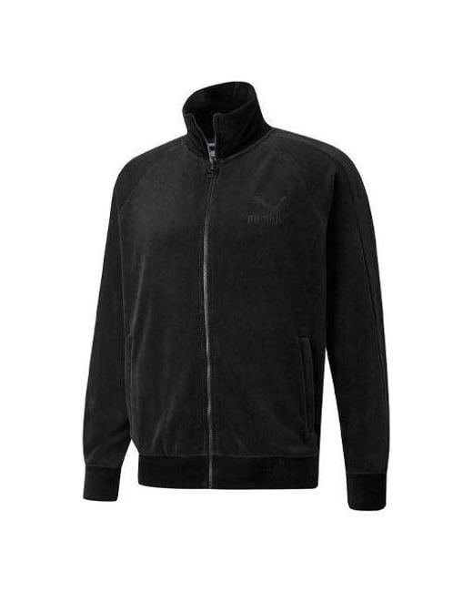 PUMA Black Iconic T7 Embroidered Logo Retro Sports Suede Stand Collar Jacket for men