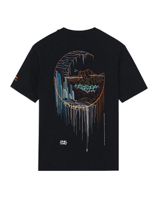 Li-ning Black Ss22 Stylish Logo Printing Loose Round Neck Short Sleeve T-Shirt for men