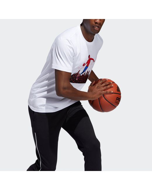 Adidas White X Marvel/ Marvel Dm Spiderman 1 Printing Basketball Sports Round Neck Short Sleeve T-Shirt for men