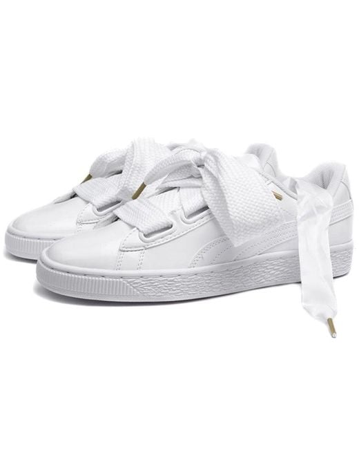 PUMA White (Wmns) Basket Heart Patent