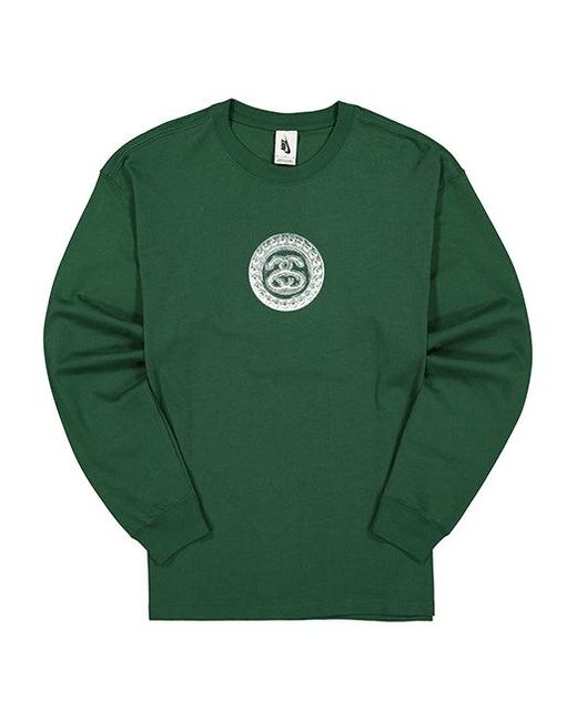 Nike Green X Stussy Crossover Logo Round Neck Pullover Sweatshirt for men