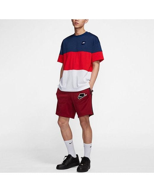 Nike Red Colorblock Logo Alphabet Printing Sports Shorts for men