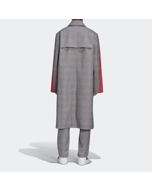 Adidas Gray Originals X 424 Trench Coat Crossover Plaid Long Windbreaker for men