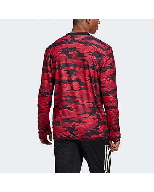 Adidas Red Mufc Pre Wrmtop 20-21 Season Camouflage Manchester United Soccer/Football Training Casual Sports Pullover for men
