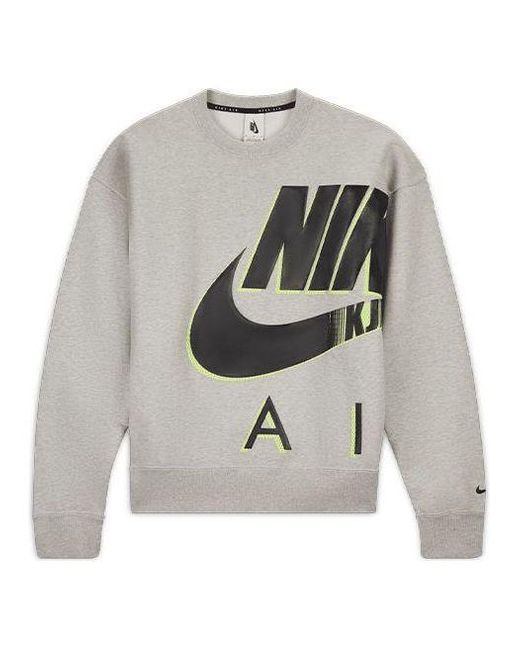 Nike Gray Air X Kim Jones Logo Print Velvet Crew Neck Sweater