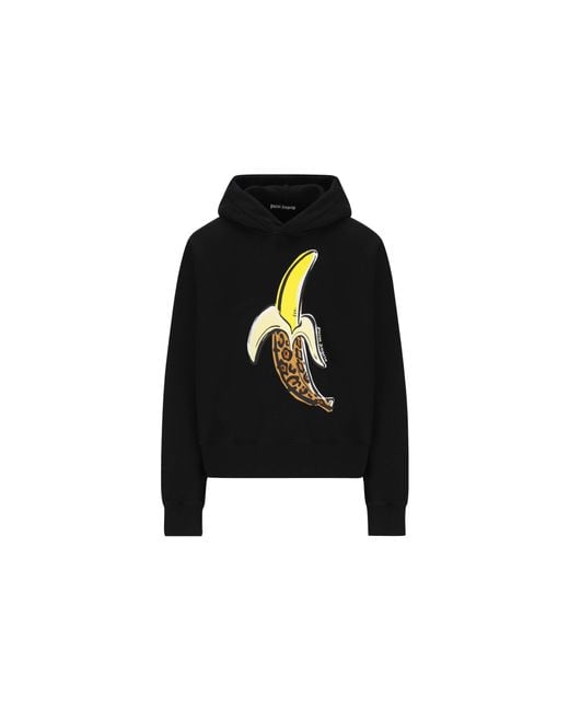 Palm Angels Black Banana Printed Hoodie Leopard' for men
