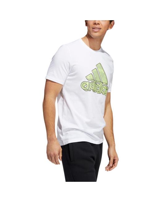 Adidas White Alphabet Logo Sports Round Neck Pullover Short Sleeve T-Shirt for men