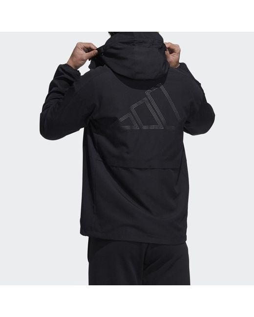Adidas Black Sports Long Sleeves Woven Windproof Hooded Logo Jacket for men