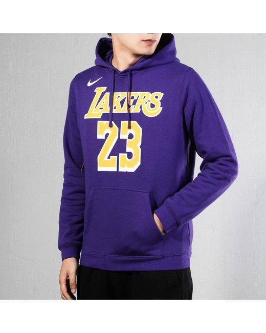Nike Purple Nba Lakers Lebron James Basketball Sports Fleece Lined Pullover for men