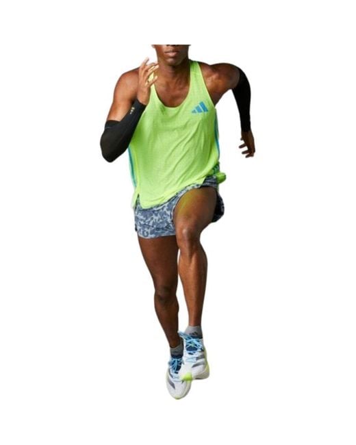 Adidas Green Adizero Road To Records Singlet Asia Sizing 'Lucid Lemon' for men