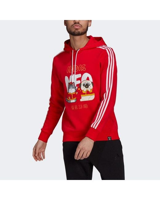 Adidas Red Neo X Crossover M Cny Ww Hdy Cartoon Printing Sports Pullover New Year's Edition for men