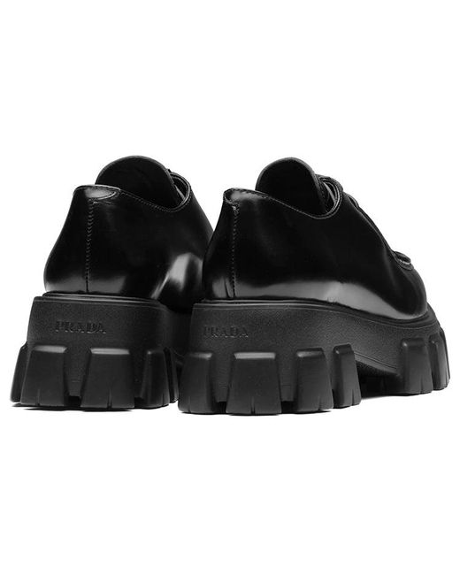 Prada Black (Wmns) Monolith Pattern Calf Pointy Derby Shoes