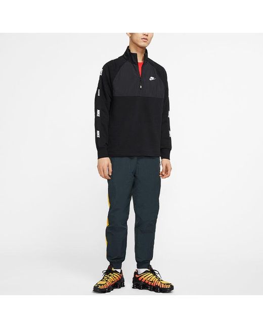 Nike Black Sportswear Hybrid Fleece Lined Large Logo Zipper Cardigan Splicing Pullover for men