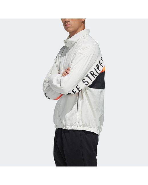 Adidas White Mh Cb Jkt Back Alphabet Logo Printing Sports Stand Collar Jacket Autumn for men