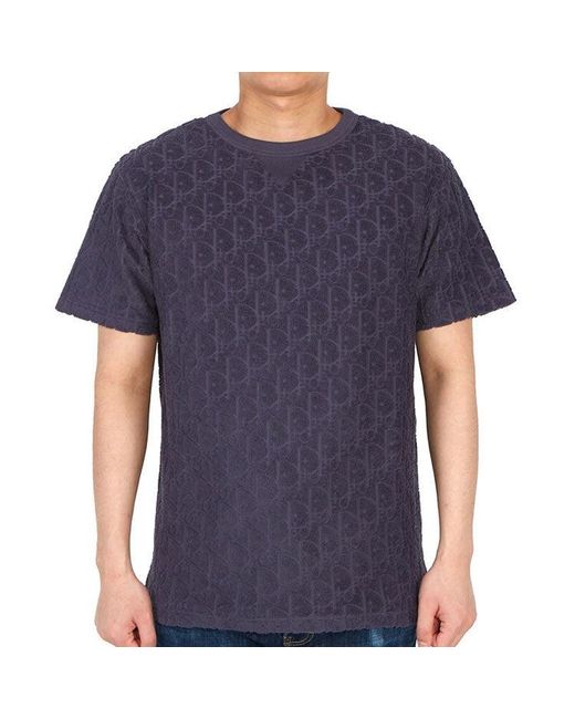Dior Blue Ss21 Oblique Printing Cotton Round Neck Short Sleeve for men