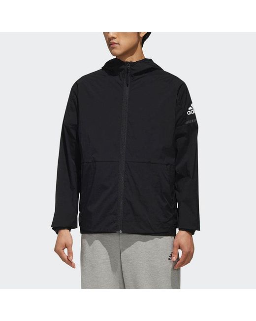Adidas Blue Wb Light Woven Windproof Hooded Logo Jacket for men
