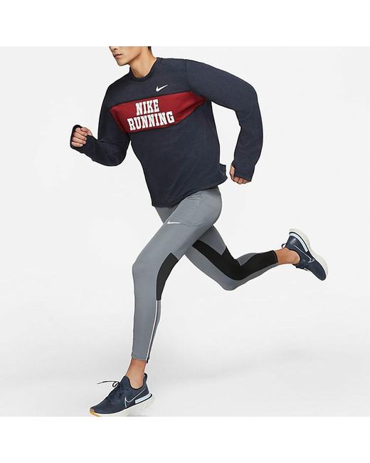 Nike Blue Dri-Fit Heritage Running Sports Colorblock Printing Round Neck Flash for men