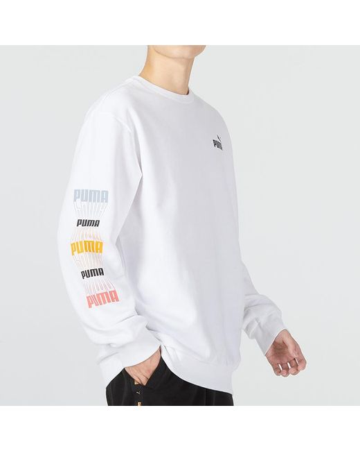 PUMA White Ess Logo Repeat Graphic Crew for men