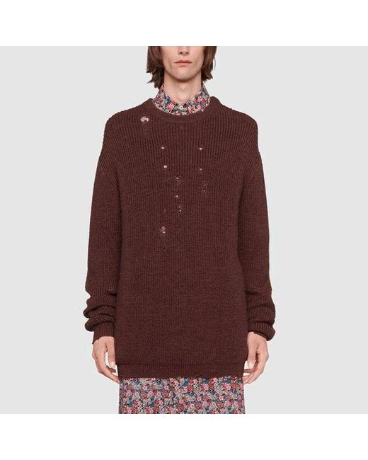 Gucci Brown Rib Knit Wool Oversize Jumper for men
