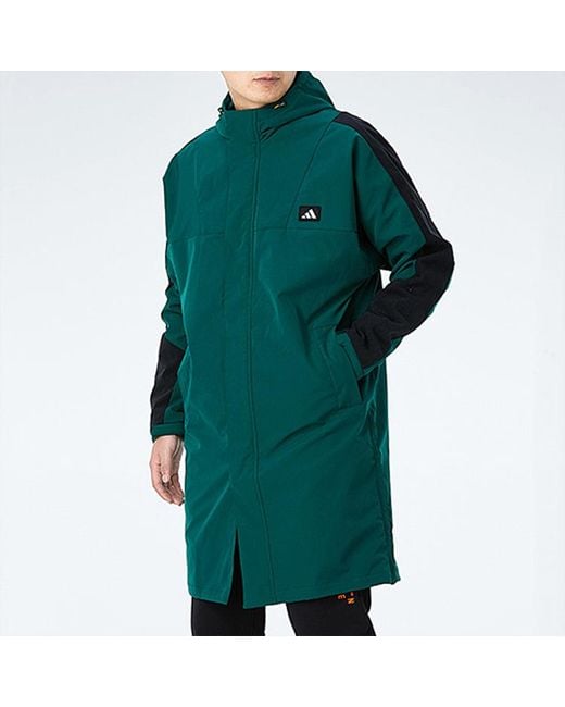 Adidas Green Casual Sports Windproof Fleece Lined Stay Warm Hooded Windbreaker Jacket for men