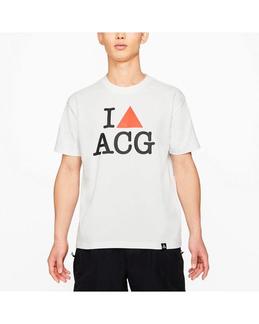 Nike White Acg Alphabet Pattern Printing Sports Short Sleeve for men