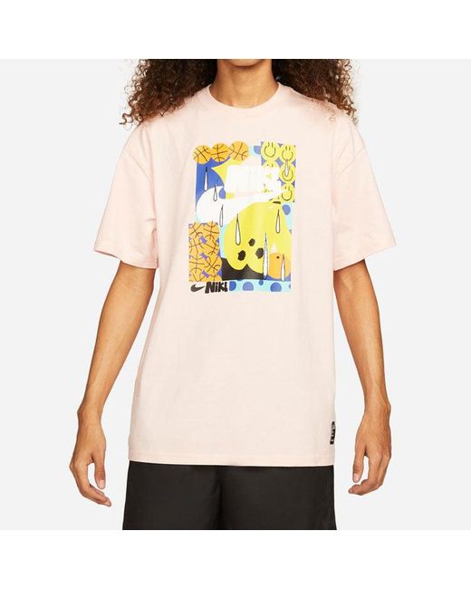 Nike Pink Ss22 Smiling Face Basketball Pattern Printing Breathable Sports Short Sleeve Large Light T-Shirt for men