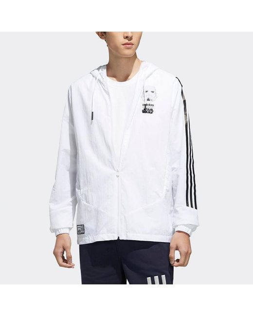 Adidas White Neo M Sw Wb Logo Printing Cozy Casual Sports Hooded Jacket for men