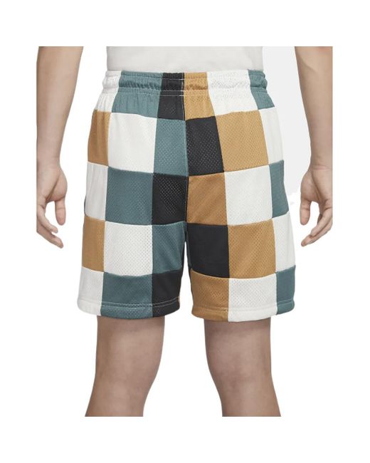 Nike Blue Plaid Splicing Logo Printing Straight Shorts for men
