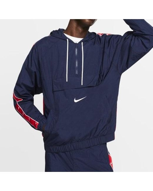 Nike Blue Sportswear Big Swoosh Hooded Long Sleeve Color Block Jacket Cd0420-451 Colorblock for men