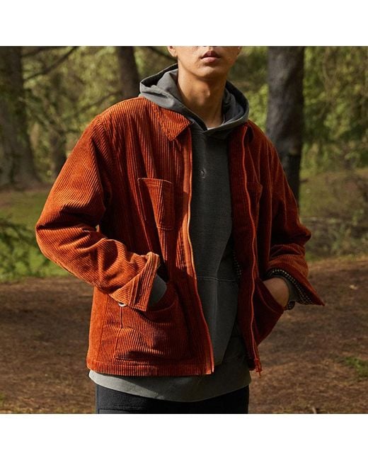 Converse Brown Retro Solid Color Corduroy Jacket for men