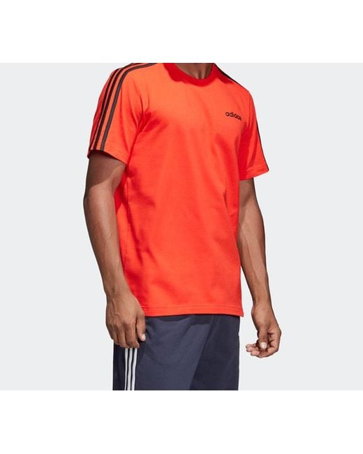 Adidas Red E 3S Tee Classic Stripe Training Sports Round Neck Short Sleeve for men