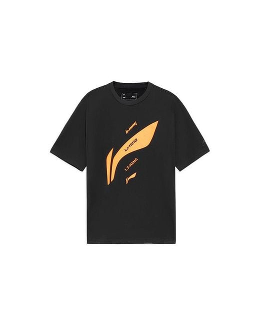 Li-ning Black Sports Living Series Logo Printing Sports Round Neck Short Sleeve T-Shirt for men