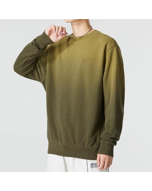 Nike Green Gradient Logo Casual Loose Long Sleeves Pullover Round Neck Dark for men