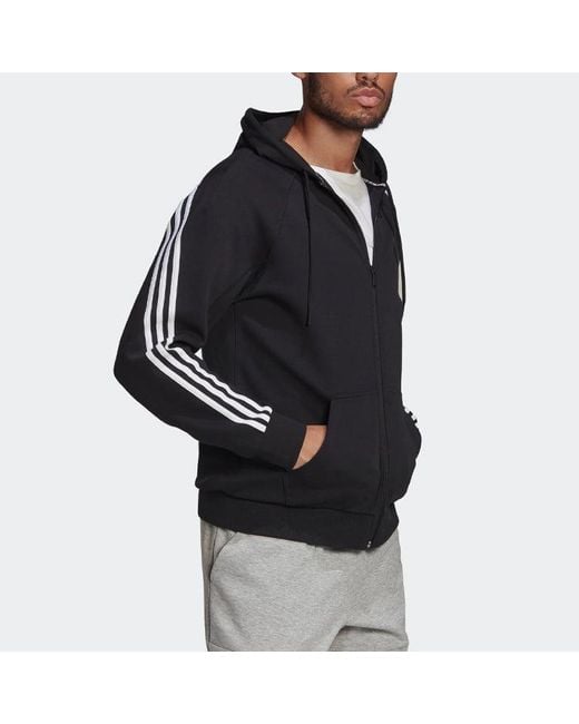 Adidas Blue Long Sleeves Zipper Hooded Jacket for men