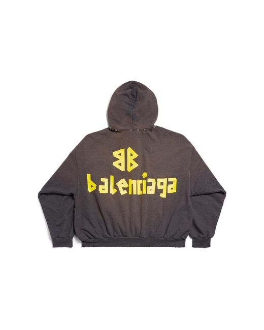 Balenciaga Gray Tape Type Ripped Pocket Hoodie Large Fit 'Dark' for men